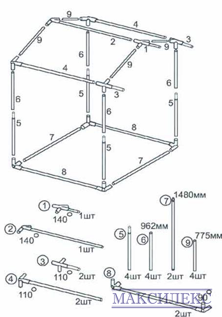 схема типовой торговой палатки 1,5×1,5 м